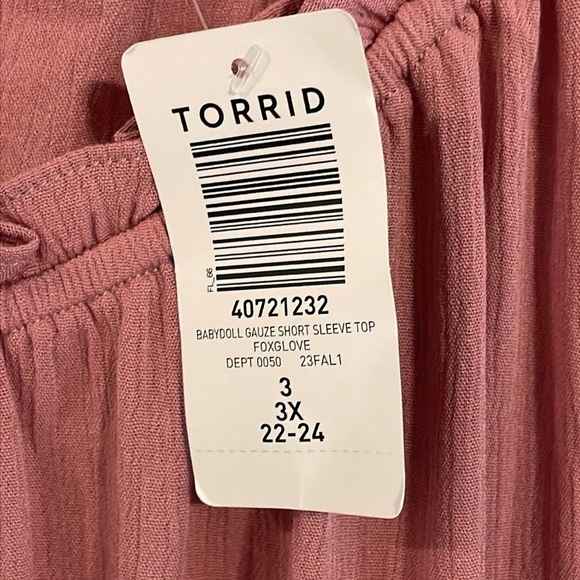 Torrid Women Peplum Top 3X Pink Tie Back Stretch Ruched Waist Short Sleeve - Picture 11 of 17